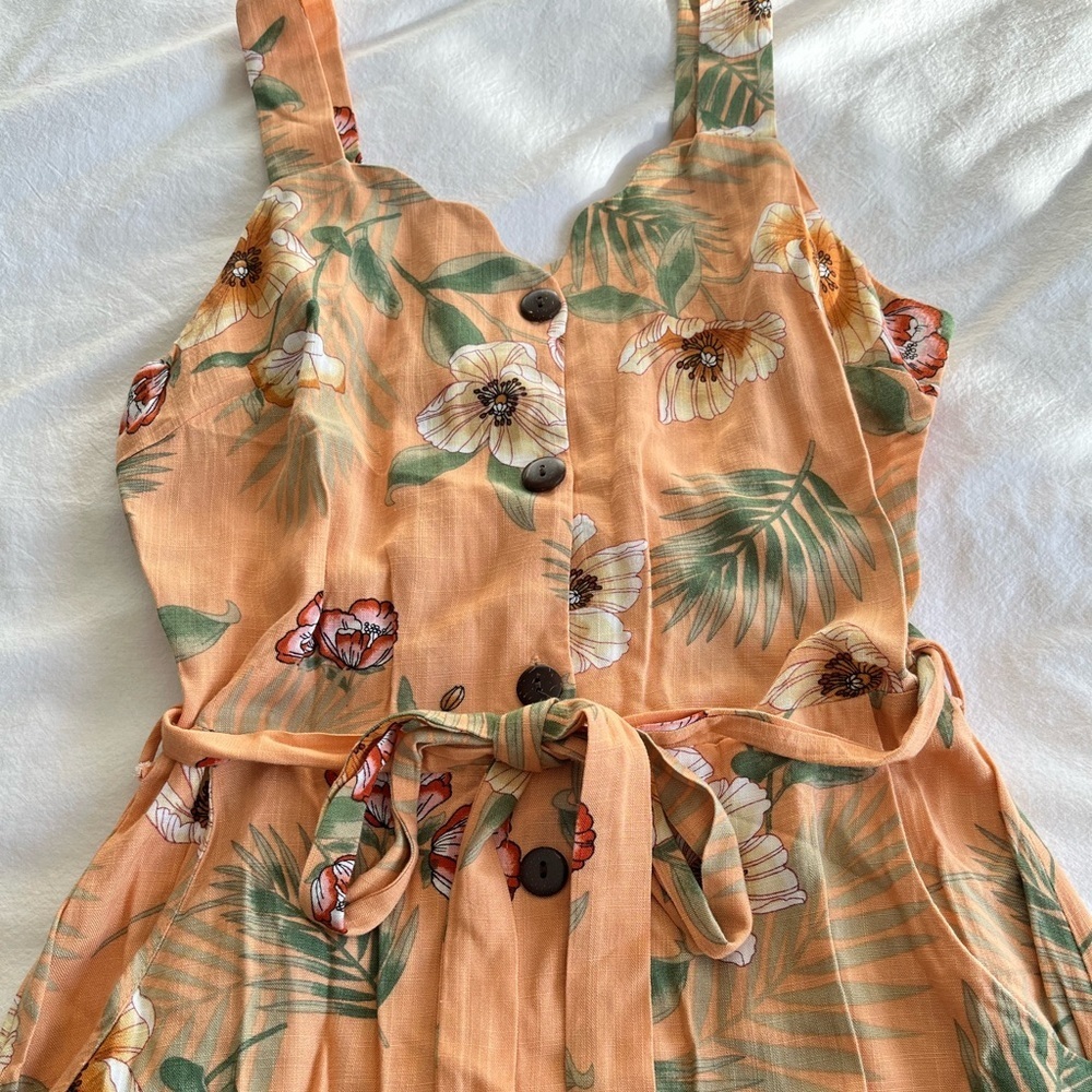 Monteau Los Angeles Tropical Floral Button-Front Midid Dress Sz M Cottagecore - Picture 7 of 16